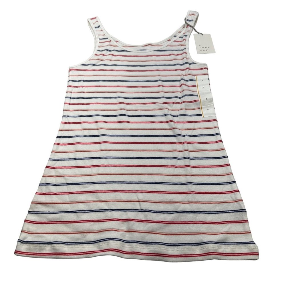 A New Day Women's Size Small Striped Slim Fit Tank Top Red White Blue New